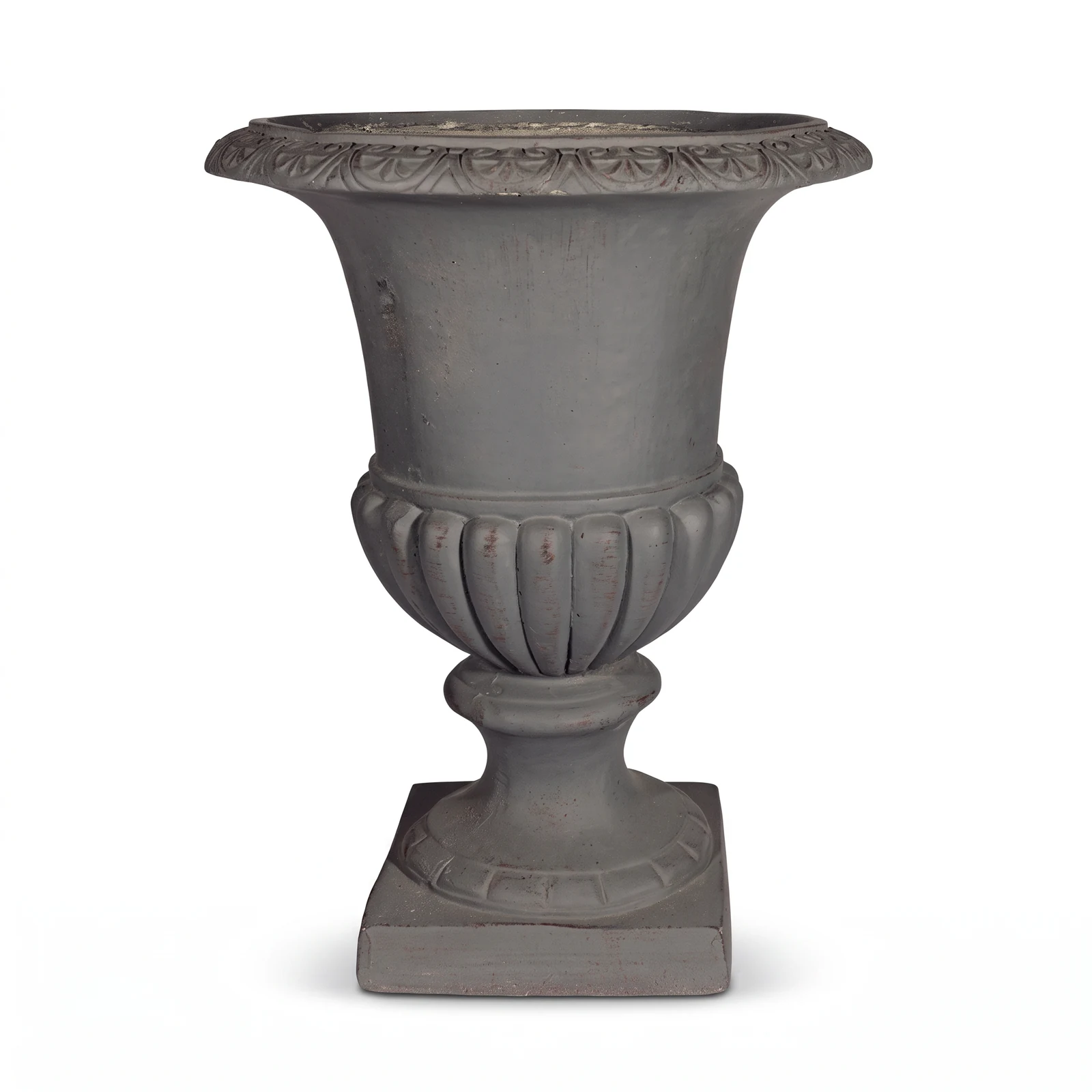 Grey decorative urn vase with antique patina for floral arrangements